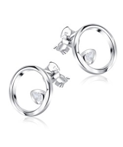 Circle Shaped With CZ Stone Silver Ear Stud STS-5495